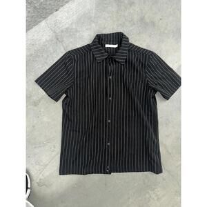MNML Pinstriped Black Short Sleeve Button Up Shirt, Men’s Medium, Casual